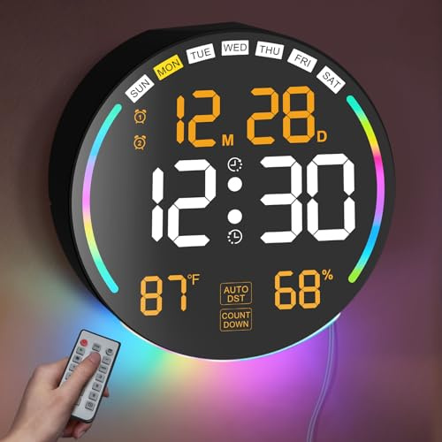 Digitale Wanduhr,10,3 Große Digitale Uhr mit LED Display, Alarm,Countdown-Timer,DST,Temperatur,Luftfeuchtigkeit, Automatischer Dimmung Fernbedienung, Klassenzimmer, Wohnzimmer,Büro,Fitnessstudio