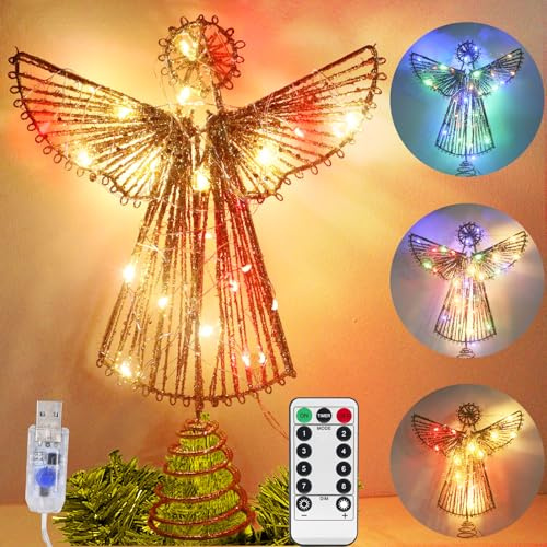 Weihnachtsbaumspitze Stern, Christbaumspitze Engel, Glitzer Weihnachtsbaum Stern Spitze mit LED-Lichter, Baumspitze Weihnachten für Weihnachtsbaum, Weihnachtsbaumschmuck, Weihnachtsdeko