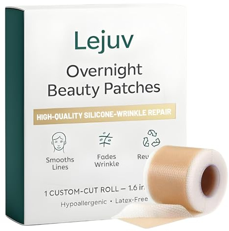 Lejuv Patchs en silicone (rouleau de 4,1 x 152,4 cm, 1,5 m), ruban adhésif facial en silicone imperméable, réutilisable, anti-rides, ruban de levage du cou, unisexe pour raffermir et raffermir la peau