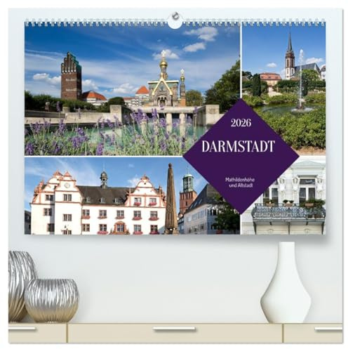 Darmstadt - Mathildenhöhe und Altstadt (hochwertiger Premium Wandkalender 2026 DIN A2 quer), Kunstdruck in Hochglanz: Darmstadt - Zentrum des Jugendstils und der Wissenschaft (CALVENDO Orte)