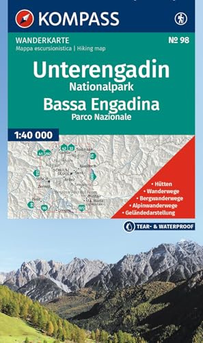 KOMPASS Wanderkarte 98 Unterengadin, Nationalpark / Bassa Engadina, Parco Nazionale 1:40.000: Wanderkarte