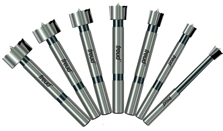 Freud Precision Shear Serrated Edge Forstner Drill Set with Steep Angled Cutting Edges for Bottom, Pocket and Overlapping Holes - Includes 7 Pieces Bits, 1/4 to 1 - PB-107B
