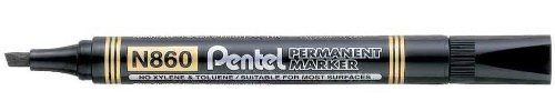 Pentel N860 pack of 6 permanent black ink marker pens chisel tip