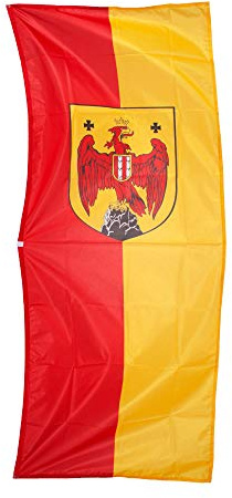 Fahnen Kössinger, Hissfahne im Hochformat, Fahne Bundesland Burgenland, Hissfahne mit Wappen, hochwertiger Siebdruck, brillante Farben, rot-gold, UV-beständig, reißfest, 120 x 300 cm, 3,6 m² Fläche