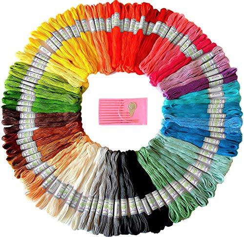 Baumwollegarn in Regenbogen-Farben für Stickerei -Kreuzstich-Themen – Freundschaftsbänder - Handwerk - 105 Stränge pro Packung und kostenloses Set Qualitäts-Sticknadeln