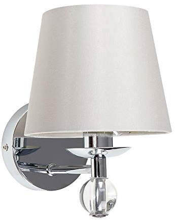 MiniSun | Modern Polished Chrome & Genuine Clear K9 Lead Crystal Wall Light with a Tapered Grey Fabric Shade | Outdoor Lights, Home Décor Essential | Includes Bulb [3000K Warm White] | Mains Wired