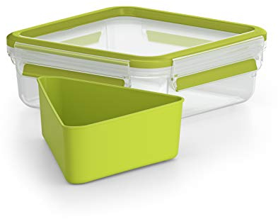 EMSA Clip & Go Lunchbox, 0,85 L, Brotdose mit Eck-Einsatz, 100 Prozent dicht, mit Frischedichtung, Transparent, Hellgrün, Made in Germany, 518104