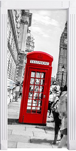 Stil.Zeit Möbel Typische Telefonzelle in London B&W Detail als Türtapete, Format: 200x90cm, Türbild, Türaufkleber, Tür Deko, Türsticker