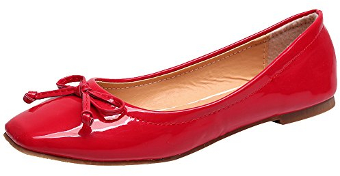 Jamron Women Lovely Bow Tie Ballerinas Comfy Square Toe Ballet Flats Slippers Pumps Dolly Shoes Red SN02911 UK6