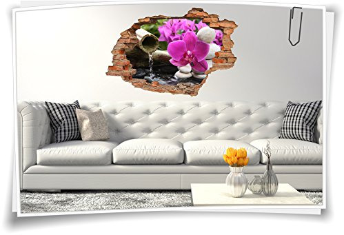 3D Wanddurchbruch Wandbild Wandtattoo Aufkleber Wellness Blume Bach Wasser Bad, 90x60cm