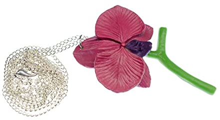 Miniblings Orchidee Halskette Blume Blumenkette Blumen 80cm Kette rosa pink - Handmade Modeschmuck - Gliederkette versilbert