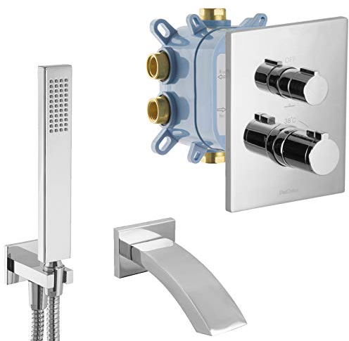 PaulGurkes Unterputz Thermostat Set für Badewannen Fertigmontage Wasserfall Wanneneinlauf