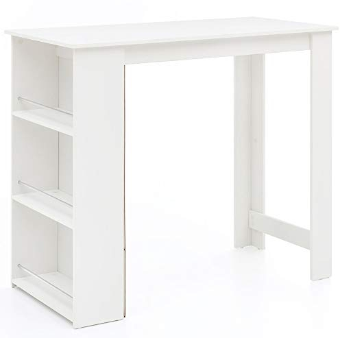 Wohnling Bartisch WL5.732 Weiß 120 x 107,5 x 60 cm Stehtisch Holz Küchenbartisch, Bartresen mit integriertem Regal, Bar-Bistrotisch Küche Rechteckig, Party-Theke Holztisch, Wand-Tisch Minibar