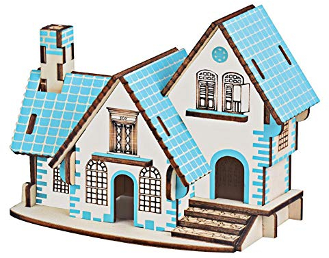 3D Holzpuzzle Pädagogische 3D Holz Villa Haus Puzzle Rosa Blau Traum Kabine Gebäude Modell Handwerk Spielzeug Set