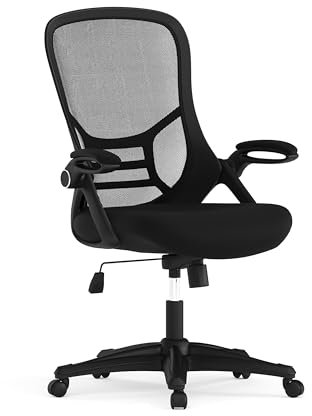 Flash Furniture Porter Bürostuhl mit hoher Rückenlehne, ergonomischer Drehstuhl mit schwarzem Gestell und hochklappbaren Armlehnen, Schwarz