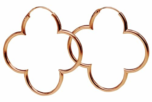 SILBERMOOS Damen Creolen rosé vergoldet Blumen Kleeblatt glänzend 925 Sterling Silber Ohrringe