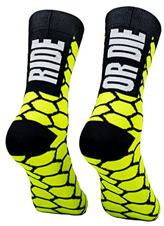 PERRO LOCO CLOTHES Calzini compressivi per ciclismo, con rinforzo sulla punta, Edizione limitata. (IT, Numero, 46, 48, Regular, Regular, Giallo)