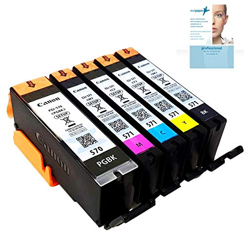 realpaper Bundle 5 Originale Canon Setup Druckerpatronen PGI-570 CLI-571 für Canon Pixma MG5750 MG5751 MG6850 MG6851 TS5050 TS5051 TS6050 TS6051 TS8050 TS8051 [+25 Blatt Fotopapier der Marke