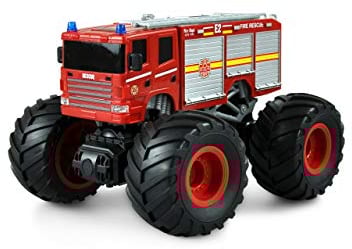 Amewi Monster 22481 Camion de Pompiers télécommandé 1:18 avec éclairage LED Rouge