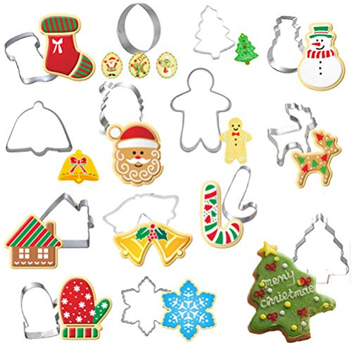 Cabilock 14 Stück Weihnachten Ausstecher Set Weihnachten Schneeflocke Schneemann Glocke Handschuhe Muster Keks Sandwich Edelstahl Form Urlaub Party Gefälligkeiten für Kinder Kinder