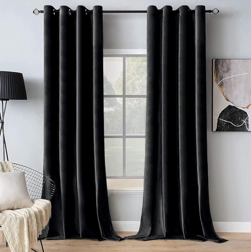 MIULEE Schwarz Samtvorhang Ösen 2er Set 140X280, Blickdichte Vorhänge Samt für Deko Schlafzimmer Wohnzimmer, Wunderschön Weich Vorhang Verdunkelung Velvet Curtain, Verdunkelnd Samt Gardinen Blickdicht