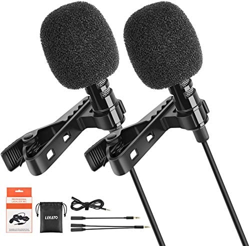 Lavalier Mikrofon für Handy and PC,LEKATO Ansteckmikrofon für 3.5mm Smartphone iPhone und Kamera,mit 2m Verlängerungskabel für Aufnahme Livestream Interview Videokonferenz Podcast,2 Stück