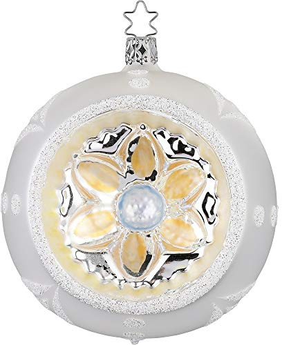 Christbaumschmuck, Christbaumhänger, Christbaumkugel, Reflexe, 10 cm, Blüten Reflex, weiß matt, Serie Elegantes Silber und Weiß
