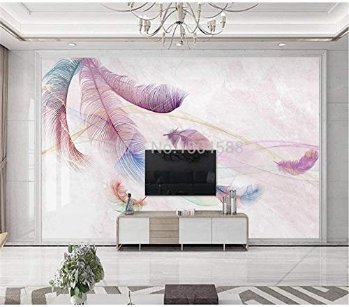 WLLLO Carta da parati murale personalizzata Linea di piume rosa Pittura murale in marmo Soggiorno TV Sfondo muro, 200x140 cm (78.7 by 55.1 in)