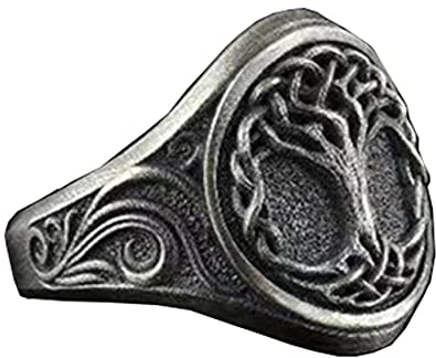 HIJONES Herren Damen Jahrgang Baum des Lebens Ring Antiquität Silber aus Edelstahl Religiös Schmuck Größe 75