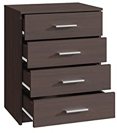 MATKAM Schubladen-Kommode Bodo 4S in moderner Optik, B60 x H75 x T35 cm, laminierte Möbelplatte, mit Rückwand, 4Schubfächer, Jede mit länglichem Griff zum Aufmachen (Wenge)
