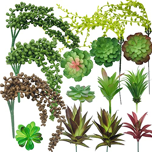 NA Woohome Künstliche Sukkulenten Pflanzen, 15 Stück Blumen Pflanzen Beflockte Gefälschte Sukkulenten für Faux Blume Sukkulenten Blumenarrangement, Heimtextilien