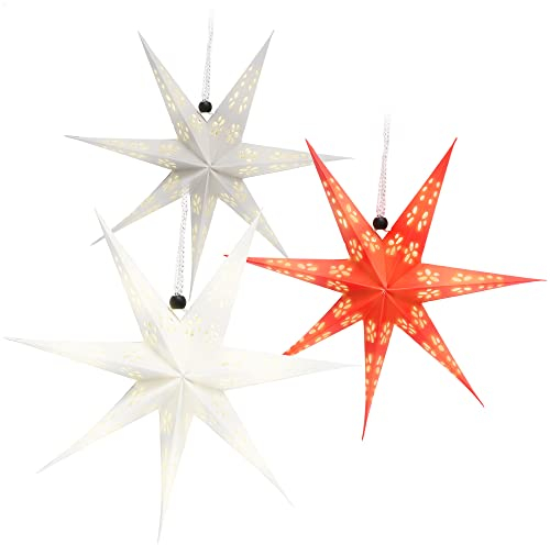 com-four® 3X Leuchtstern in 3D mit LEDs - Weihnachtsstern mit LED Beleuchtung und Timer - Premium Papierstern zum Aufhängen