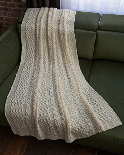 SAOL Irische Wolldecke, Überwurf mit Zopfmuster, keltisches Geschenk, Couch, 152,4 x 101,6 cm, Grobstrick