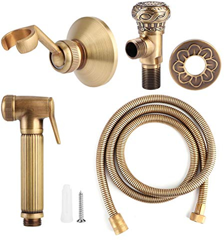 Handheld Bidet Sprayer, Vintage Duschkopf Halter, Messing Hand Sprayer mit Schlauch und Dekorative Abdeckung für Badezimmer WC, Persönliche Hygiene, Toilettenpapier Windelreinigung