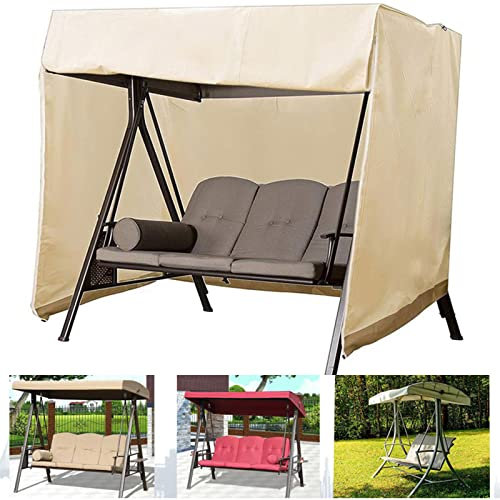 EEUK Hollywoodschaukel Abdeckung Schutzhülle Abdeckplane 2-3 Sitzer, Schutzhülle für Gartenmöbel im Freien mit Kordelzug, Wetterfeste Schutzhülle für Gartenschaukel(Size:220x125x170cm,Color:Beige)