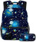 Cartoon Rakete Raumschiff Planeten Sterne Schultaschen-Set für Teenager, Mädchen, Jungen, Kinder, Student, Büchertasche, Rucksack mit Federmäppchen für die Grundschule, Sekundarstufe, Juni