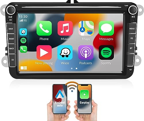 CAMECHO 2GB+64GB Android 13 Radio Coche para VW Golf 5 6 Polo Tiguan Caddy Skoda Passat con CarPlay Android Auto, 8 Pulgadas Pantalla Táctil con Navi HiFi/FM/RDS/WiFi + cámara de visión Trasera