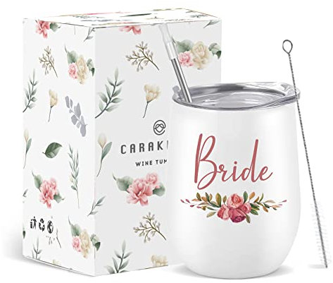CARAKNOTS Bicchiere da sposa Regali di nozze per sposa Bicchiere da vino Regali di fidanzamento per sposa da sposa Regali per la sposa per la sposa Tazza da sposa Bianco 12 oz