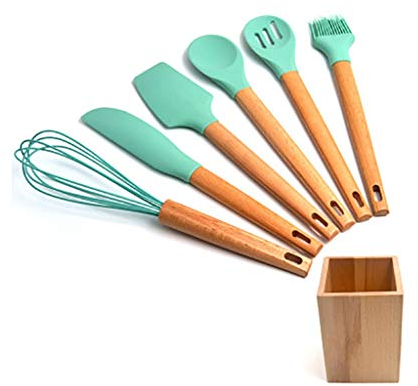 Utensili da Cucina Aspetto Fresco Cucchiaio da Cucina Pala Frullino per Le Uova Raschietto Spazzola Manico in Legno Design antiscottatura (Stile 2)