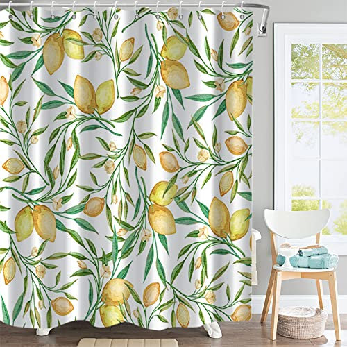 MIRRORANG Rideau de douche citron frais d'été avec 12 crochets, rideaux de salle de bain en tissu durable, lavable en machine, 180,3 x 180,3 cm