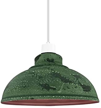 DCVoltage Industrielle Deckenpendelleuchte im Retro-Stil mit kurvigen, kuppelförmigen Metall-Lampenschirmen. Einfach zu montieren (Armeekamera)