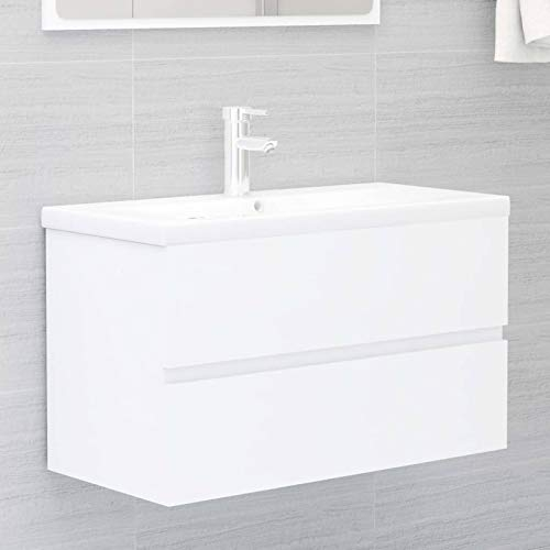 ZEYUAN Waschbeckenunterschrank mit Einbaubecken, Waschbecken Mit Unterschrank, Badmöbel, Badezimmermöbel, Waschbeckenunterschrank Mit Waschtisch, Weiß Spanplatte