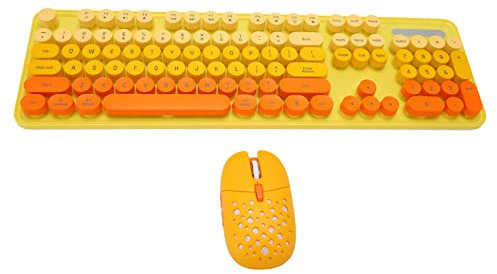SUNGOOYUE Wireless Keyboard and Mouse Combo,Wireless Keyboard and Mouse Combo 2.4G Wireless Mode Easy Operate Retro Punk Keyboard with 3 DPI Adjustable Gaming Mouse (Mixed Color Yellow)