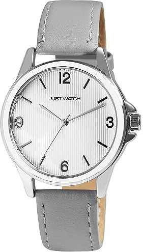 Just Watch Branda Damen-Uhr Leder Armband Dornschließe Analog Quarz JW10178 (grau silberfarbig)