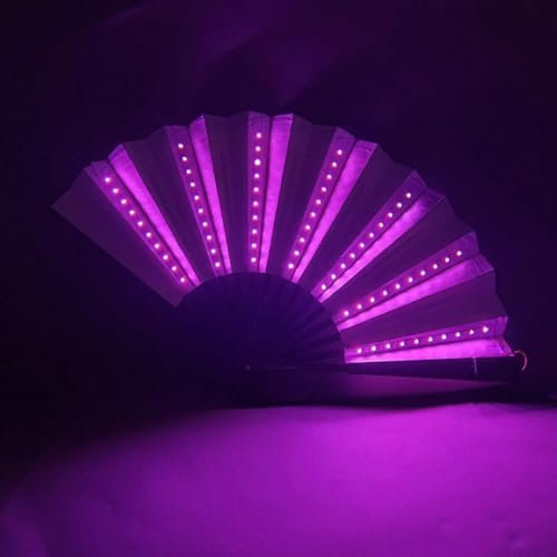 RJSQAQE LED Glowing Folding Fan,Colorful Chinese Handheld Fan,Music Festival LED Performance Fan,LED Flashing Rave Fan,Light Up Folding Fan for Women Men