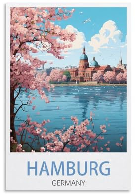 PuPLuM Vintage-Reiseposter, Landschaft, 20 x 30 cm, Motiv: Hamburg, Deutschland, Wandkunst, Poster für Wohnzimmer, Dekoration, Gemälde für Heimdekoration