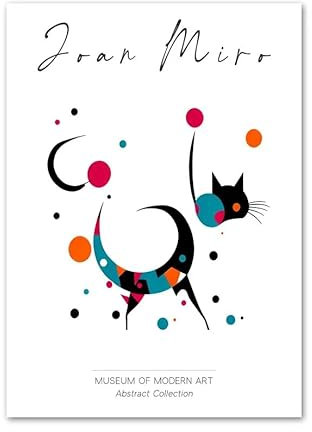 POLICK Joan Miro Ausstellung Plakate und Drucke Abstrakte Wandkunst Runde Farbe Katze Leinwand Gemälde Moderne Bilder für Wohnzimmer Dekor 50x70cmx1 Kein Rahmen