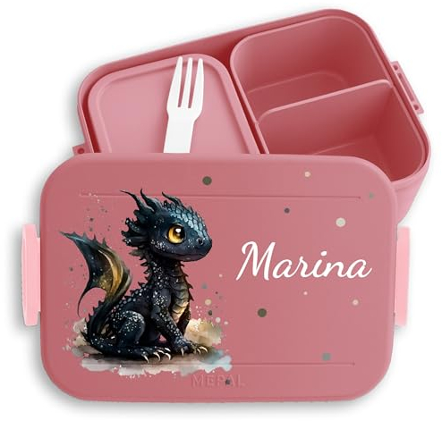 Kinder Bento Box Midi für Mepal Bentobox - Brotbox süßer Drache mit Namen Lunchbox Nachtdrache Vesperbox Dragon I Drachen I Drachenzähmen - 900 ml - Rosa - frühstücksbox schule junge