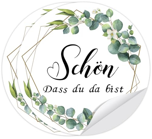 Wentsent 100Stück Sticker Eukalyptus Grün Schön Dass Du Da Bist Aufkleber Dankeschön für Hochzeit Kommunion Konfirmation Taufe Babyparty Geburtstag Danke Geschenk Dankeskarten Partydeko, Rund 4cm