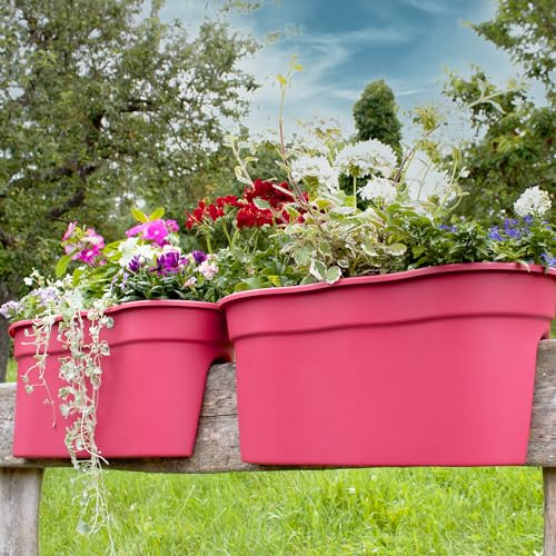 NYVI Blumenkasten mit Halterung Flowerclip für Geländer XL 2er Set Brombeere - Pflanzkasten für Balkongeländer - Recycelter Kunststoff - Wetterfest & Pflegeleicht, Ideal für Balkon und Terrasse